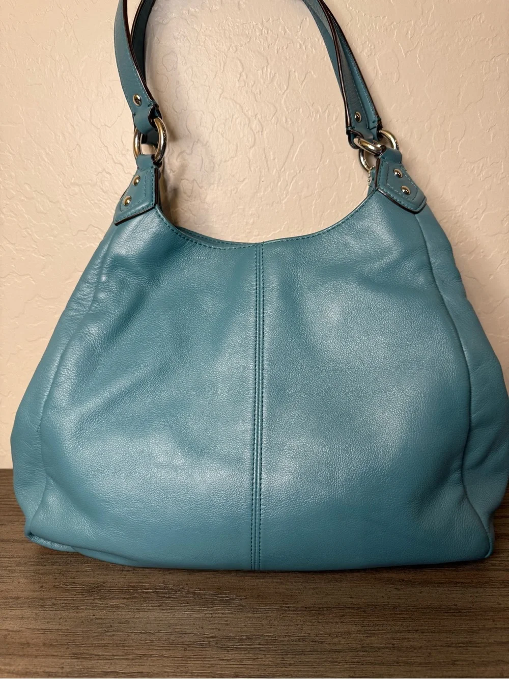 Coach Teal Leather Hobo with Front Buckle Pocket